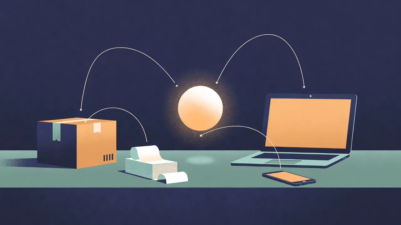One AI agent connected to orders, receipts and a laptop.